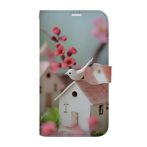 パステルカラーの小鳥と巣箱 Book-Style Smartphone Case