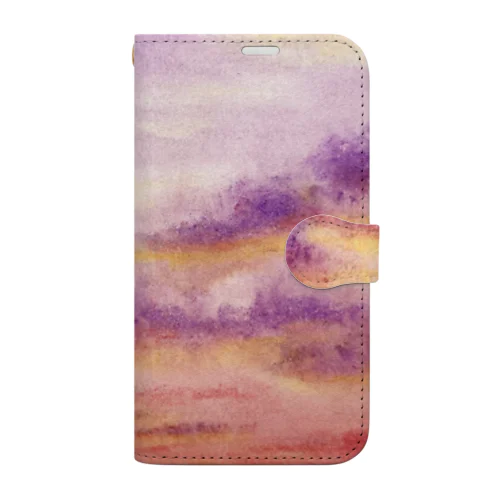 紫色の雲と夕焼け（水彩色鉛筆画） Book-Style Smartphone Case