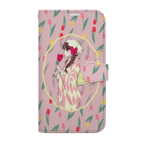 【4月】チューリップガール Book-Style Smartphone Case