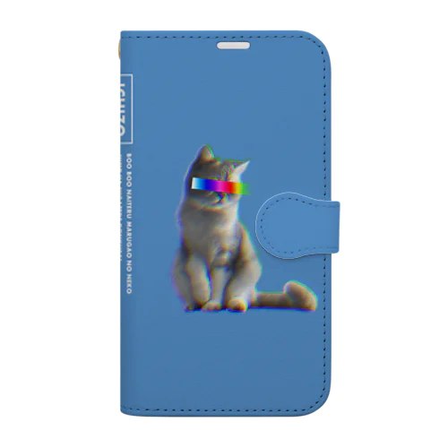 レインボー目線猫(ブルー) Book-Style Smartphone Case