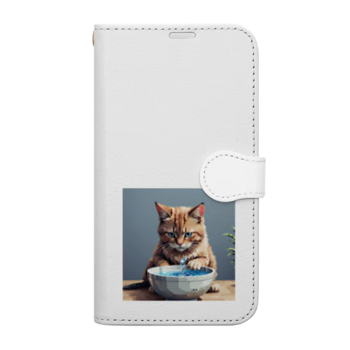 水を飲んでいる猫 Book-Style Smartphone Case