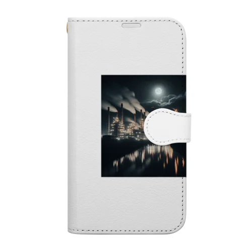 工場夜景　煙突 Book-Style Smartphone Case