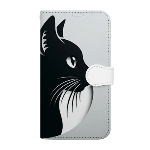 Gatto＊黒猫の切り絵風デザイン 手帳型スマホケース