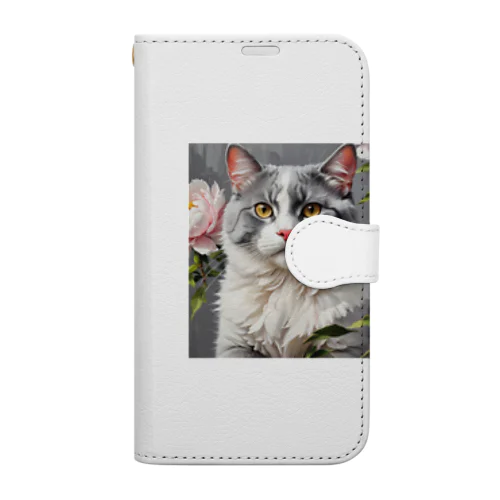 ピオニーと猫 Book-Style Smartphone Case