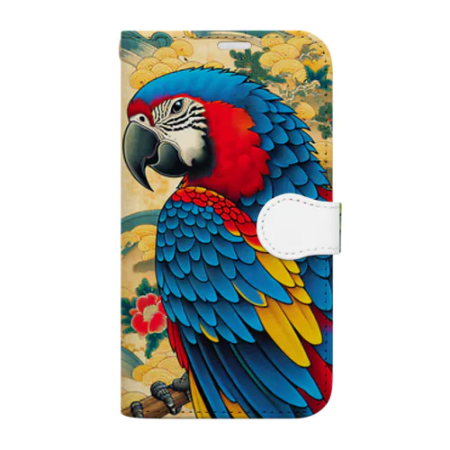 浮世絵風　向かい合うオウム"Ukiyo-e style: Facing Parrots" "浮世绘风格：面对的鹦鹉" Book-Style Smartphone Case