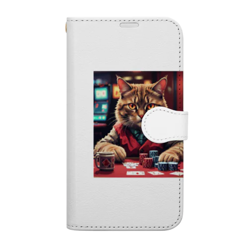 ポーカーをする猫は、いつも冷静な表情を崩さない。 Book-Style Smartphone Case