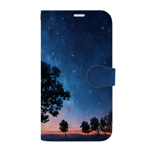 風景_星空と木 Book-Style Smartphone Case