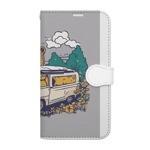 熊が車を運転中 Book-Style Smartphone Case