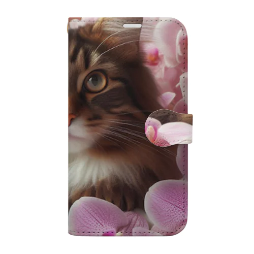 猫と胡蝶蘭 Book-Style Smartphone Case