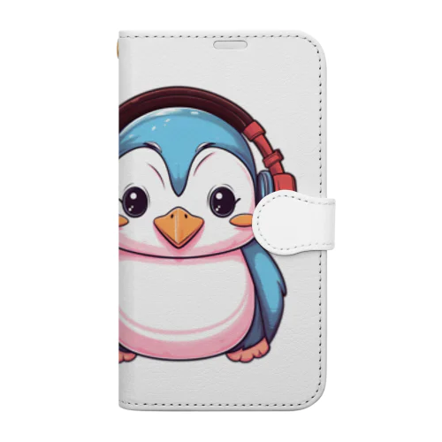 赤いヘッドホンを付けているペンギン Book-Style Smartphone Case