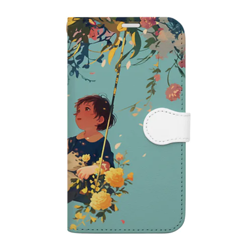 花ブランコに揺られ喜ぶ女の子　ラフルール　1859 Book-Style Smartphone Case