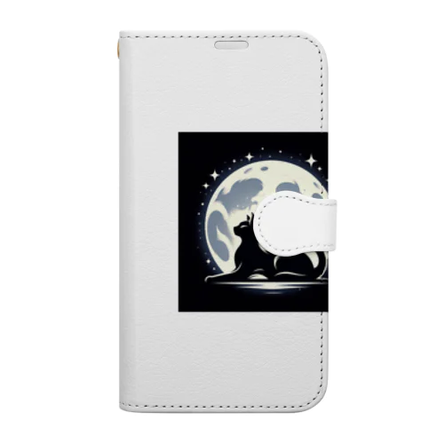 【Cat's Moonlight Stretch】- 月夜の猫シルエット Book-Style Smartphone Case