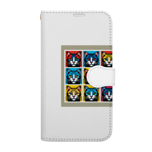 【Colorful Cat Pop】- ポップアート猫顔コレクション Book-Style Smartphone Case