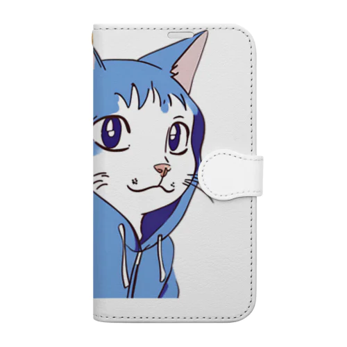 青いパーカーをきた猫 Book-Style Smartphone Case