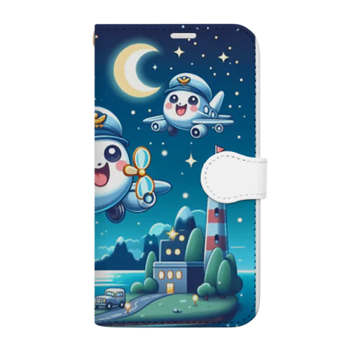 キラキラ夜景飛行くん Book-Style Smartphone Case