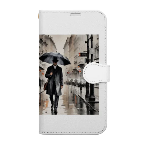 灰色の都会の舗道を歩く紳士 Book-Style Smartphone Case