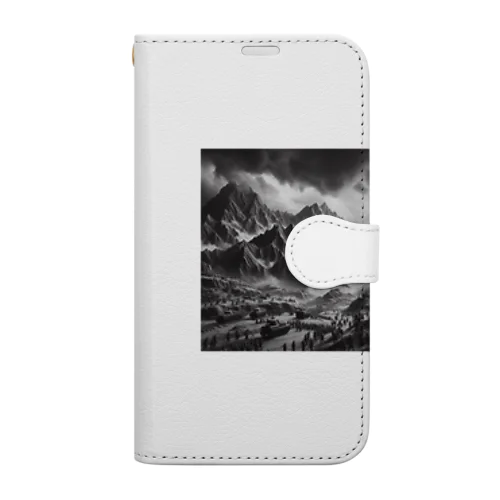 （モノクロ写真風）山間の戦場のジオラマ③ Book-Style Smartphone Case
