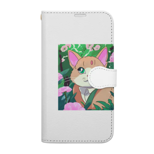 アニメ調・花畑の猫 Book-Style Smartphone Case