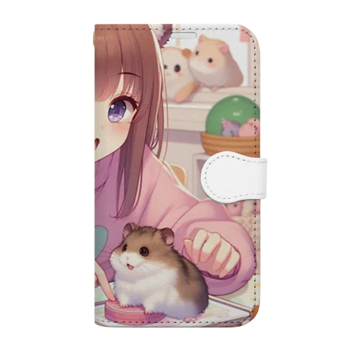 ハムスターを可愛がる女の子 Book-Style Smartphone Case