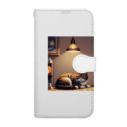 ライトに照らされた猫 Book-Style Smartphone Case