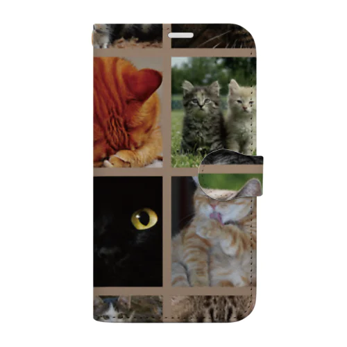 猫にゃ パッチワーク風 cat patchwork Book-Style Smartphone Case