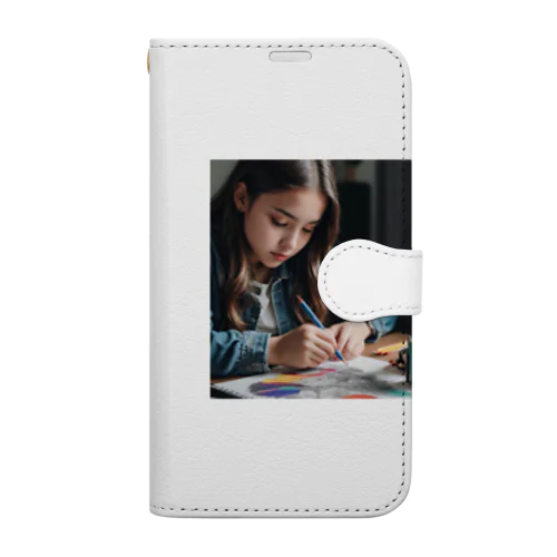 お絵描きする女の子 Book-Style Smartphone Case