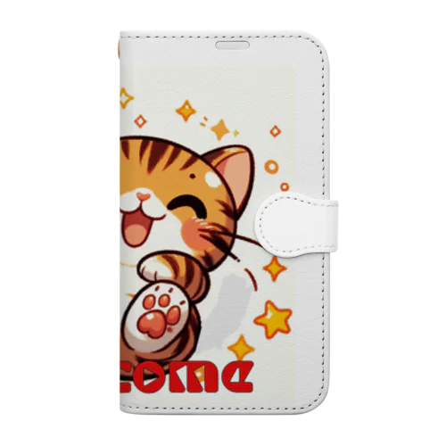 楽しく笑う肉球の猫ちゃん Book-Style Smartphone Case