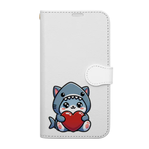 ハート抱っこ着ぐるみネコ Book-Style Smartphone Case