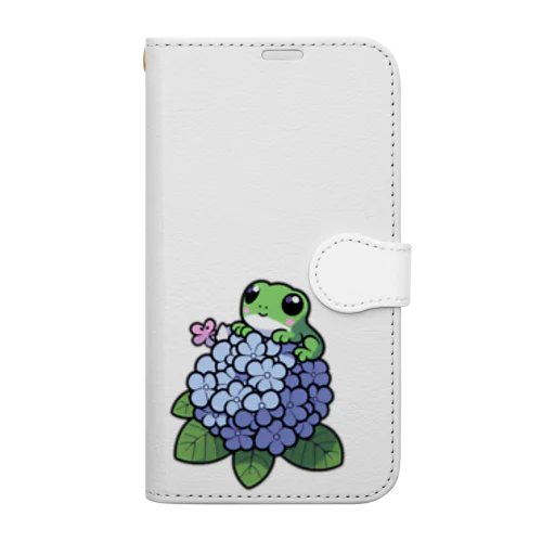 あじさいの花と🐸カエル君 手帳型スマホケース