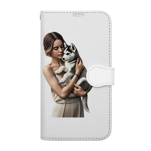 かわいさ満点！子犬のハスキー！ Book-Style Smartphone Case