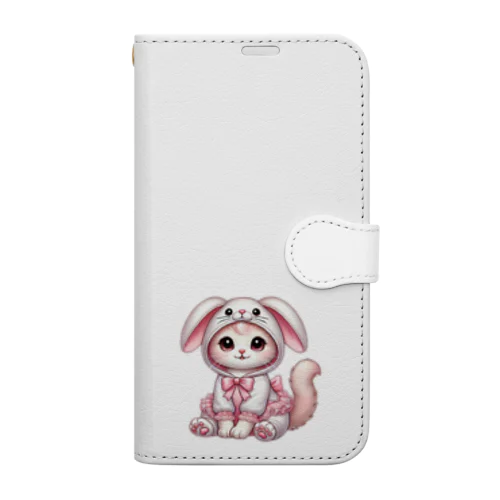 ふわふわバニーコスチュームのかわいい子猫 Book-Style Smartphone Case