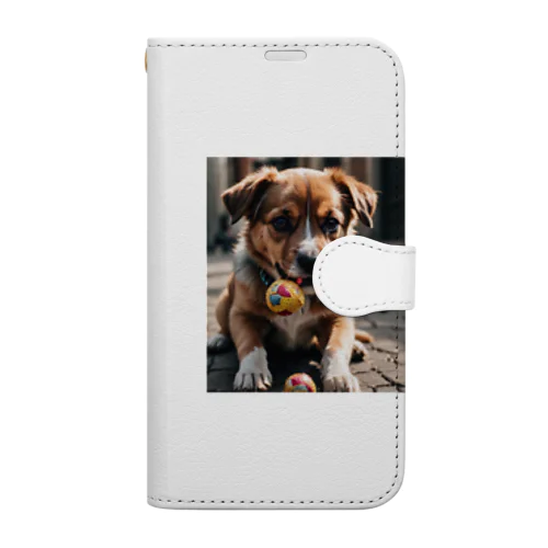 外でおもちゃを噛んでいる犬 dog out  Book-Style Smartphone Case