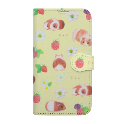 モルモット&ベリー イエロー Book-Style Smartphone Case