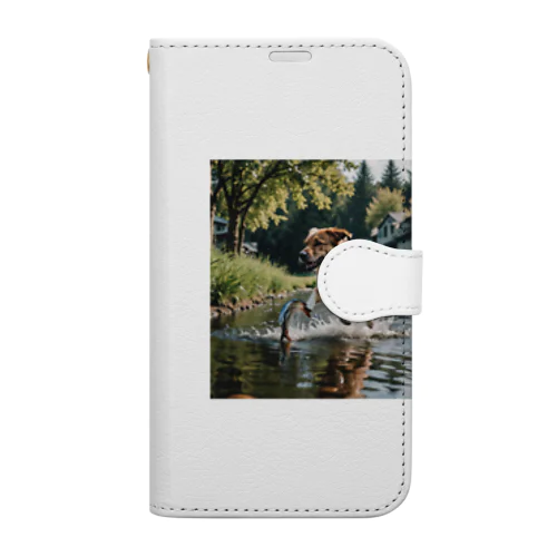 水辺を走る犬 dog runnning on the water Book-Style Smartphone Case