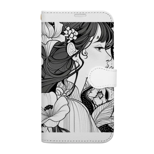 花と美女 Book-Style Smartphone Case