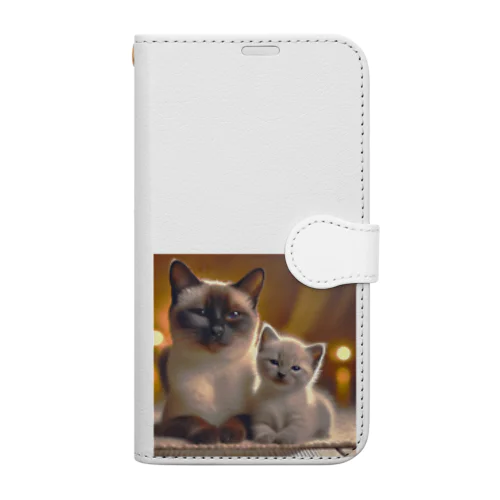 ママと一緒の子猫ちゃん (シャム猫) Book-Style Smartphone Case