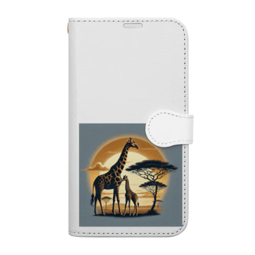 夕日の中のキリンさん Book-Style Smartphone Case