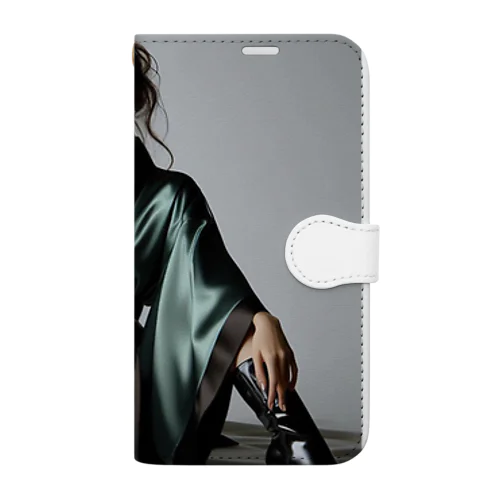 着物にブーツに美女 Book-Style Smartphone Case