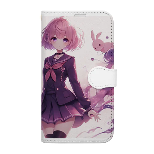 ピンクの女子高生 Book-Style Smartphone Case