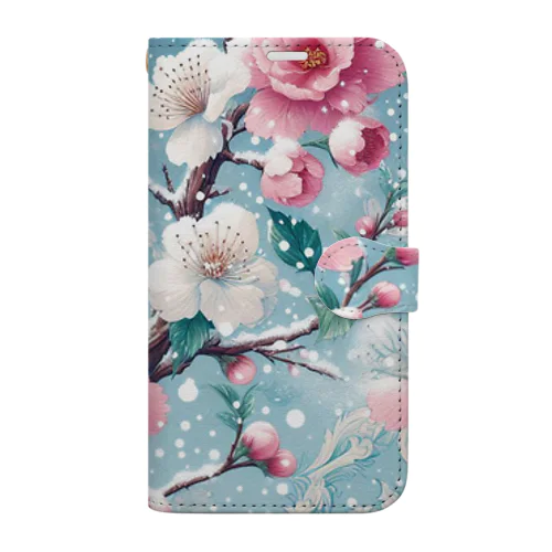 和風柄　桜雪化粧 Book-Style Smartphone Case