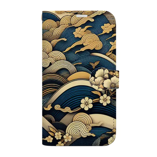 和風柄　斜め縞柄 Book-Style Smartphone Case