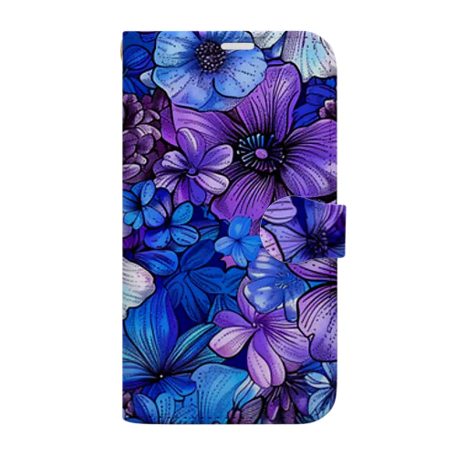 可愛い紫色と青色の花　イラスト Book-Style Smartphone Case