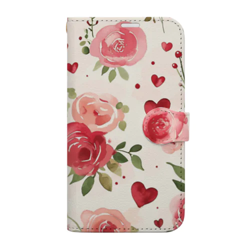 ハート　赤　ピンク　薔薇　可愛い Book-Style Smartphone Case