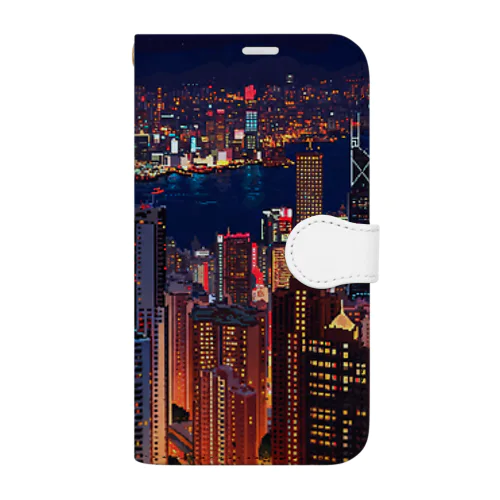 【絶景ピクセルアート】香港の夜景 Book-Style Smartphone Case