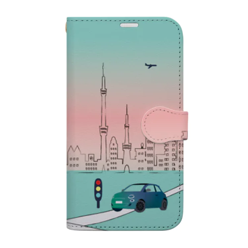 evで走る東京の街ー朝焼け Book-Style Smartphone Case