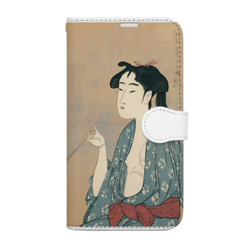 浮世絵：喜多川歌麿_婦女人相十品・煙草の煙を吹く女 手帳型スマホケース