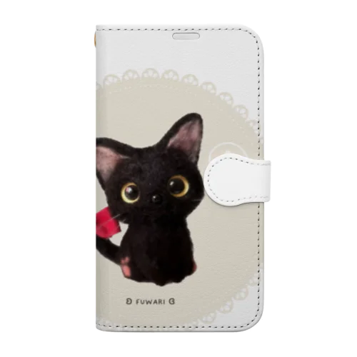 黒猫しっぽリボン 手帳型スマホケース