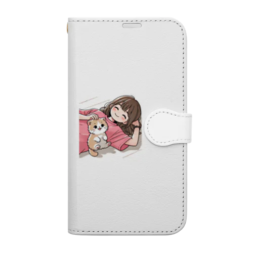 猫の日向ぼっこ（白） Book-Style Smartphone Case