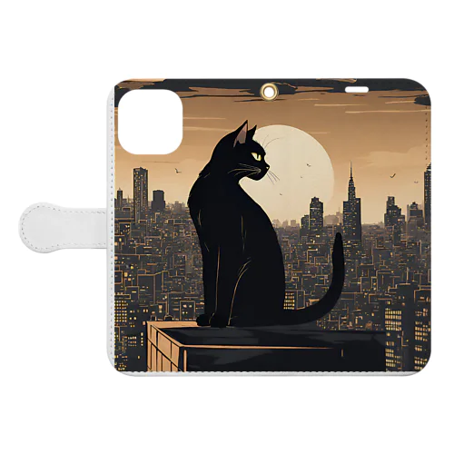 クロネコと街並み Book-Style Smartphone Case