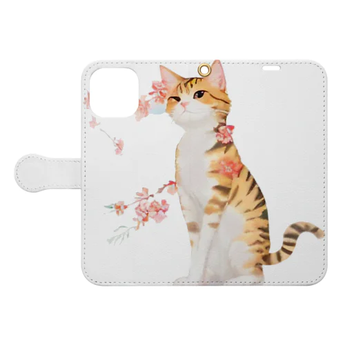 花となるねこ Book-Style Smartphone Case